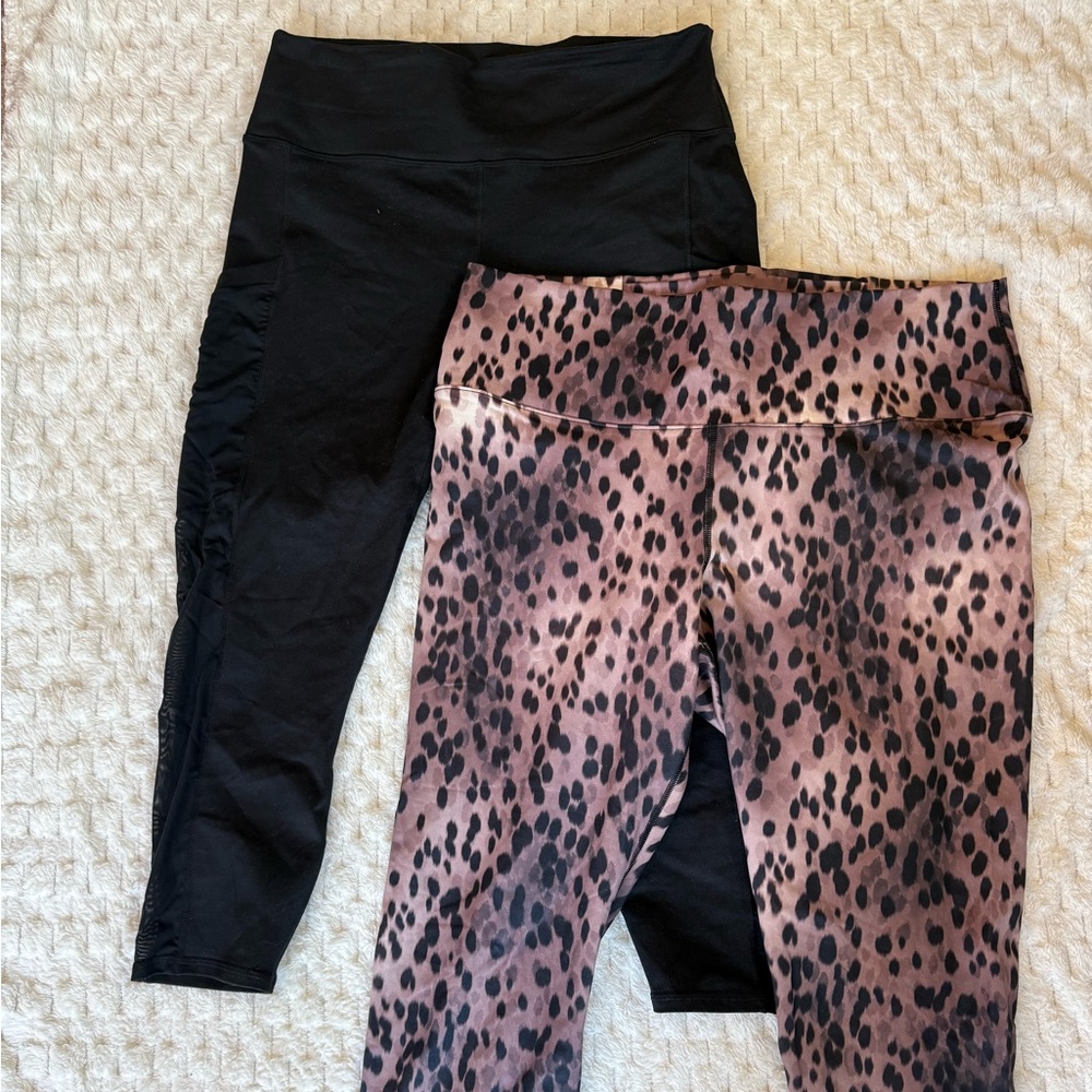 2 pair lot of  Fabletics power hold capri XL 1XL leopard and black